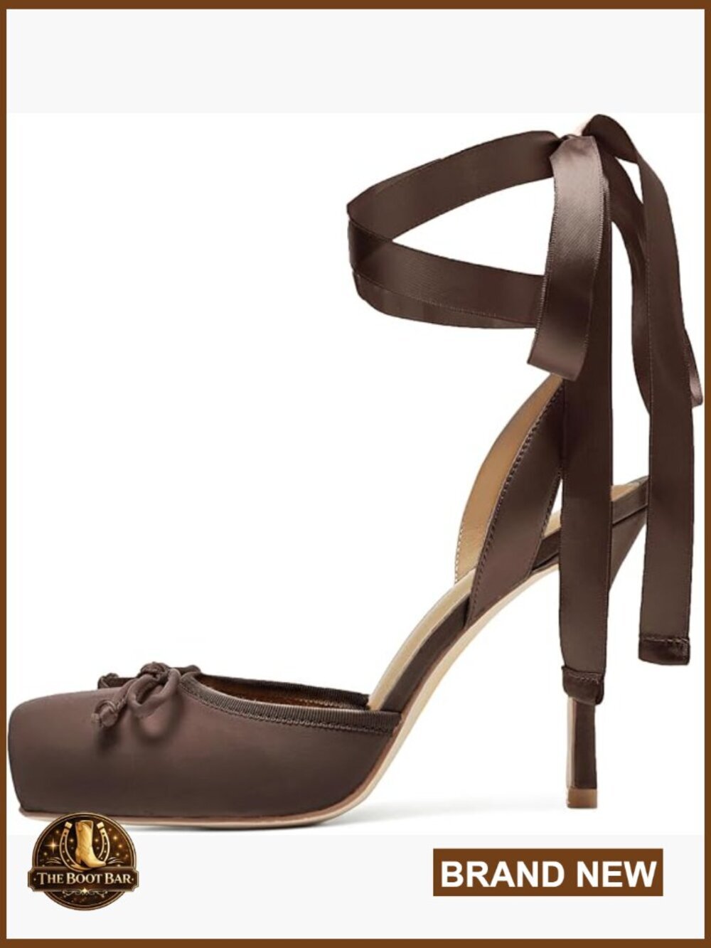 Satin Ballet Heels Closed Square Toe Bow Lace Up Stiletto Pumps Party Shoes